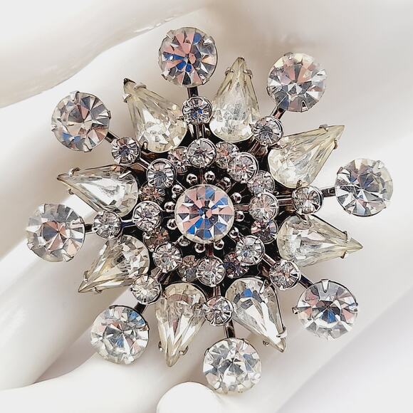 Vintage Jewelry - Vintage 1950s Unsigned Wedding Brooch, Riveted Three Dimensional Flower Pin